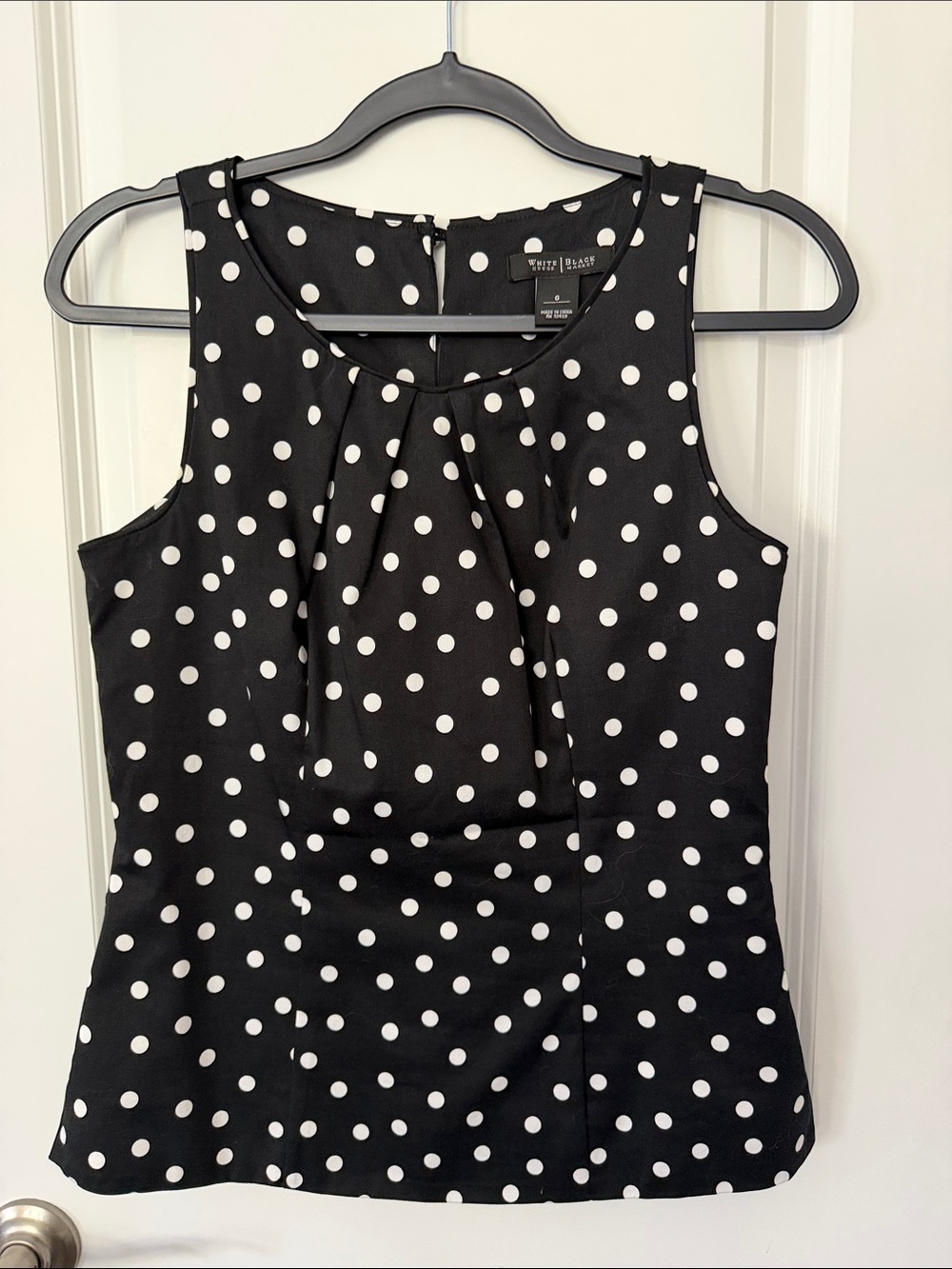White House Black Market Black and White Polka Dot Sleeveless Shell